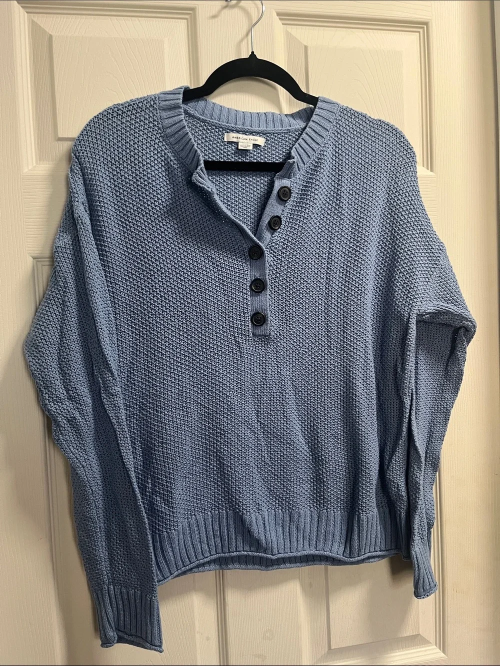 Coldwater Creek Women's Sky Blue Button Henley Knit Sweater